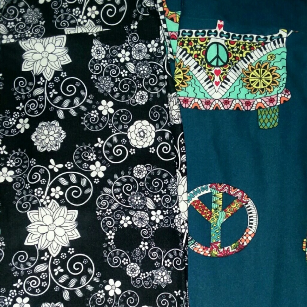 VW BUS LEGGINGS AND SUGAR SKULL LEGGINGS.